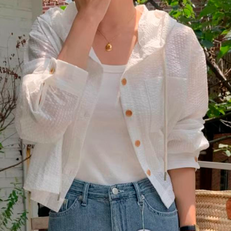 KOREAN STYLE WHITE HOODED BLOUSE