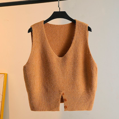 KOREAN KNITTED VEST - OATMEAL, BROWN