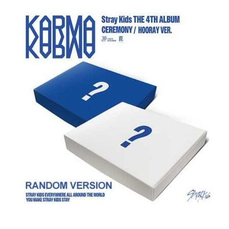 Stray Kids KARMA Random Version album contents with photobook, photocards, and packaging