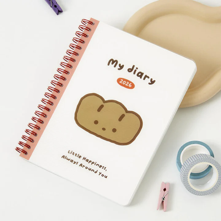 Bread 2026 diary with cute cover and dated inner pages.