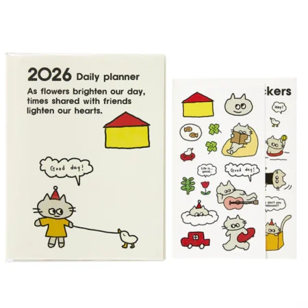 2026 Cat Daily Planner Diary with stickers and vinyl cover