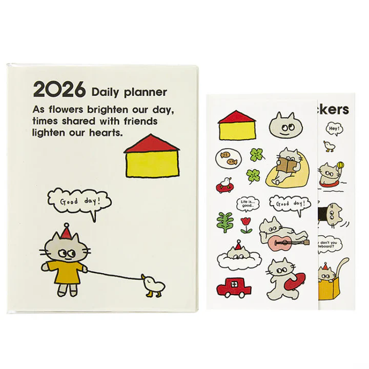 2026 Cat Daily Planner Diary with stickers and vinyl cover