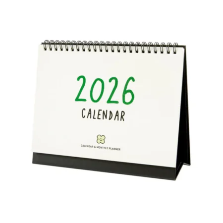 2026 Clover spiral desk calendar with green clover design
