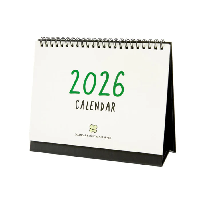 2026 Clover spiral desk calendar with green clover design