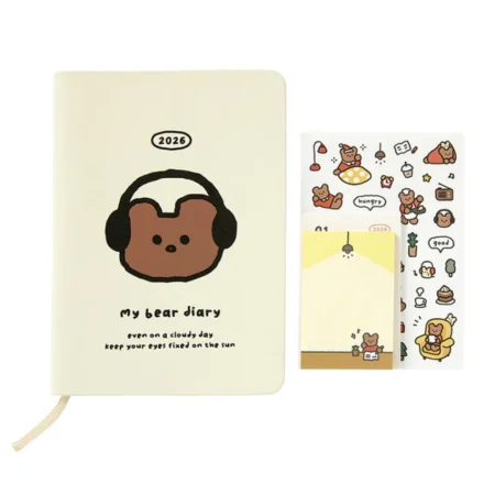 2026 My Bear Diary Ivory cute Korean bear planner with accessories