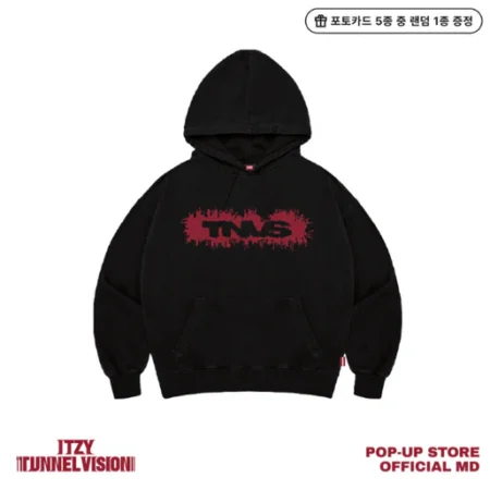 Official ITZY Tunnel Vision POP UP Store Hoodie in black with front and back design