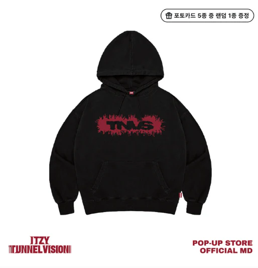 Official ITZY Tunnel Vision POP UP Store Hoodie in black with front and back design
