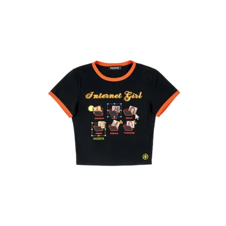 KATSEYE Internet Girl official black baby short sleeve t-shirt front view